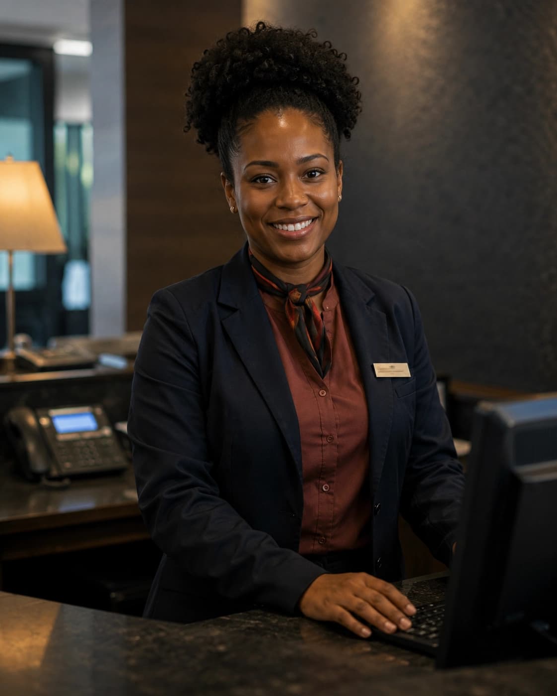 Profesional de hostelería trabajando en recepción