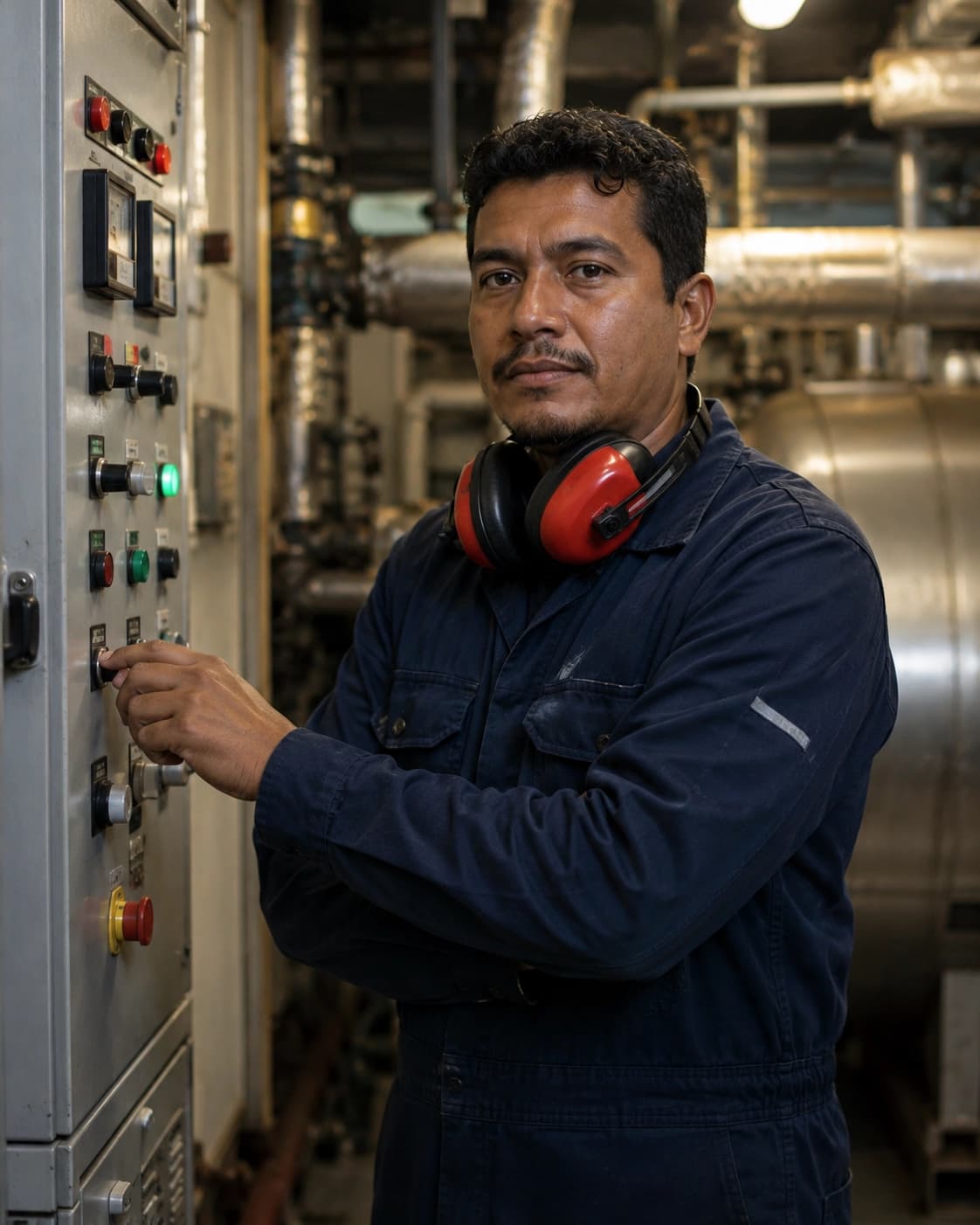 Ingeniero marítimo trabajando en sala de máquinas