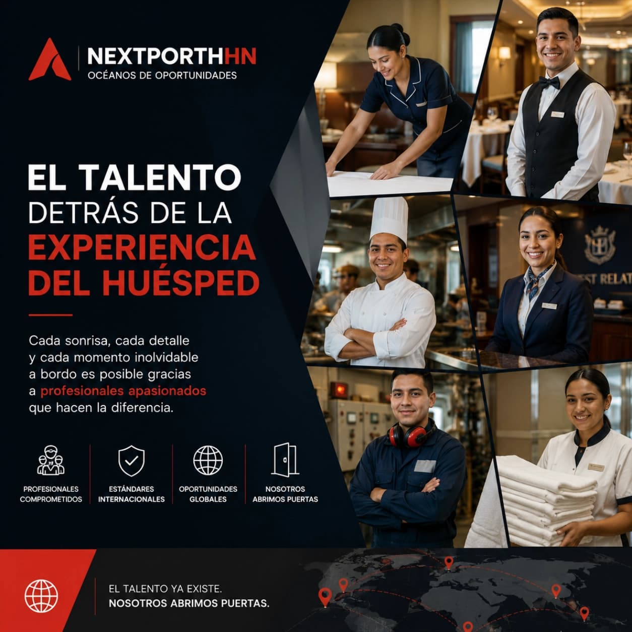 Profesional de hospitalidad marítima atendiendo a un huésped